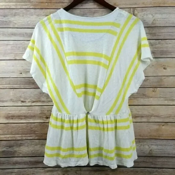 Anthropologie Postmark Hitch Stripe Top Small Yellow White Shortleeve - Picture 3 of 5